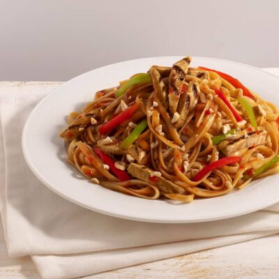 Asian Linguini with Grilled Chicken and Peanuts