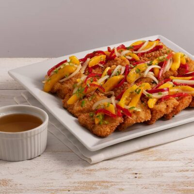 Parmesan Crusted Fish Fillet with Red Bell Pepper and Mango Salsa