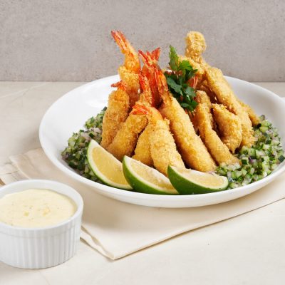 Coconut Shrimp and Fish with Cucumber Salsa and Mango Mayo